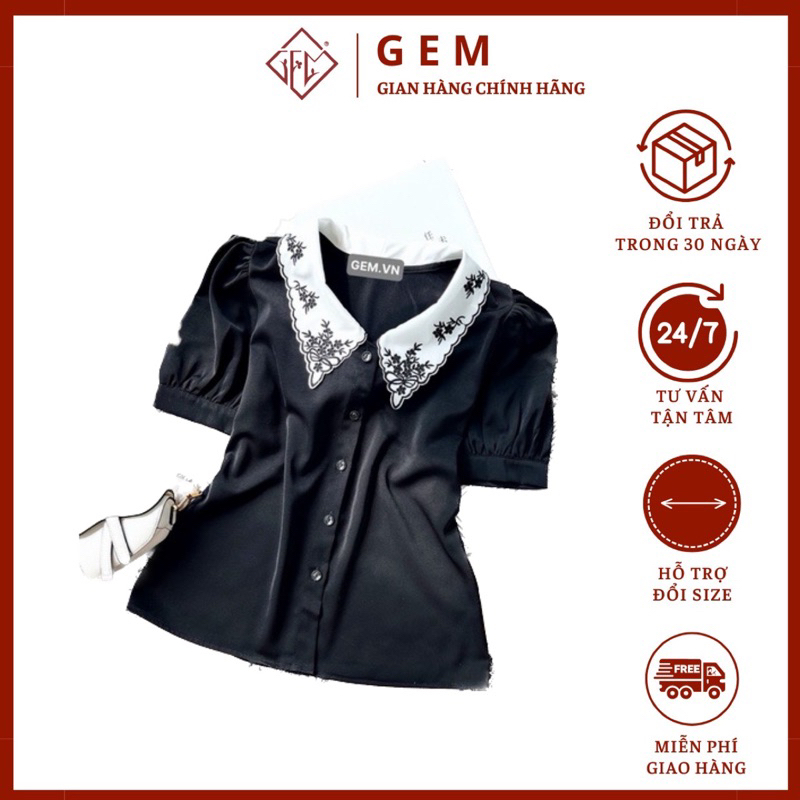 Mẫu mới G489 áo sơ mi cổ hoa cách điệu chất lụa mặc rất mát dày dặn - GEM Fashion