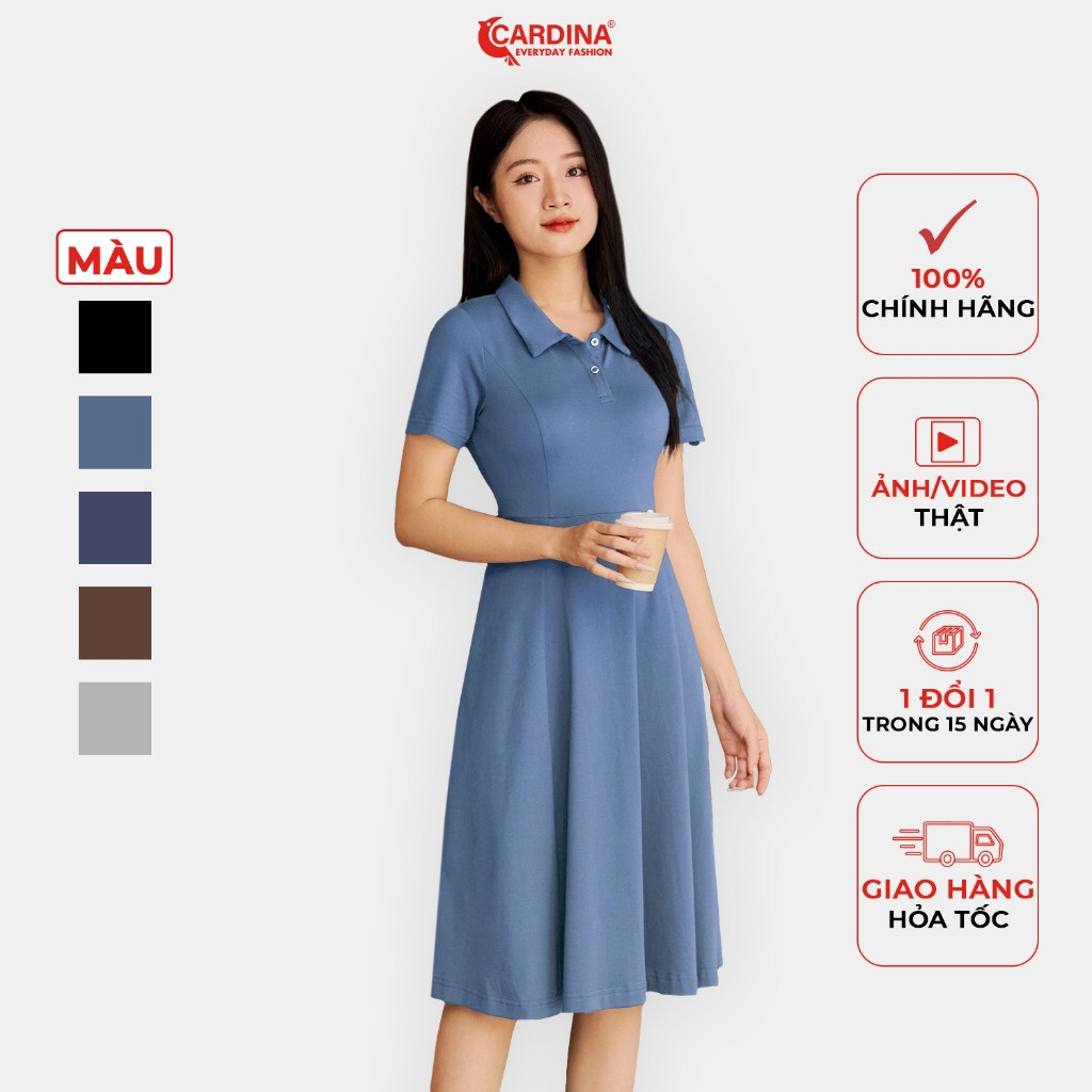 Đầm polo nữ CARDINA chất vải waffle cao cấp dáng dài 2 lớp thiết kế can gọn eo thon chữ A cổ đức đẹp năng động 3VP06