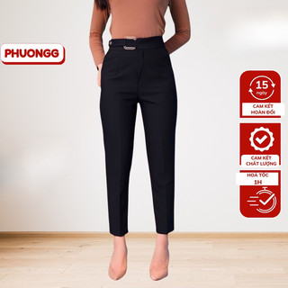 Quần baggy vải nữ công sở đai vuông vàng Hàn Quốc mặc đi học, đi làm, đi chơi