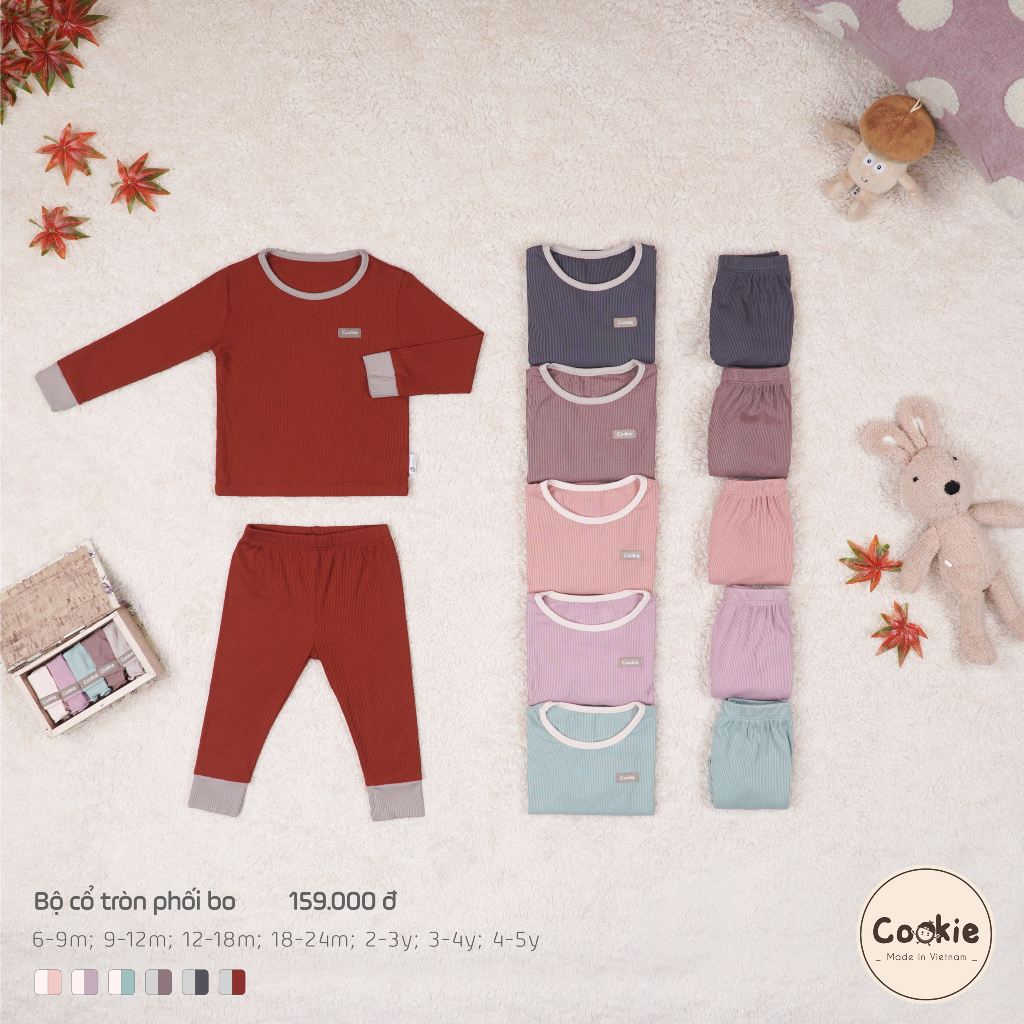 [COOKIE] Bộ cổ tròn phối bo cho bé size từ 6-9m đến 4-5y