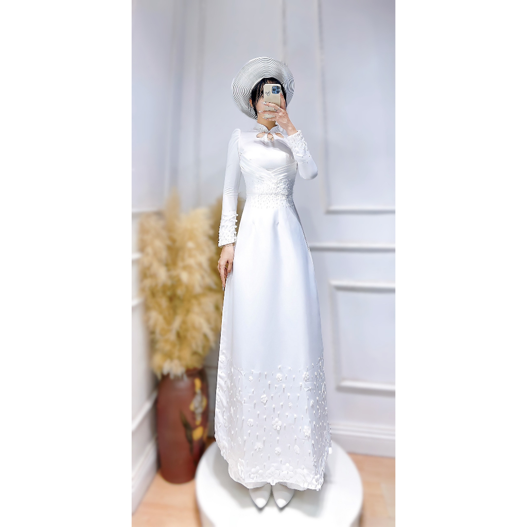 Áo dài cưới - áo dài cô dâu chất liệu tafta đính ngọc siêu xinh by Quỳnh Hương