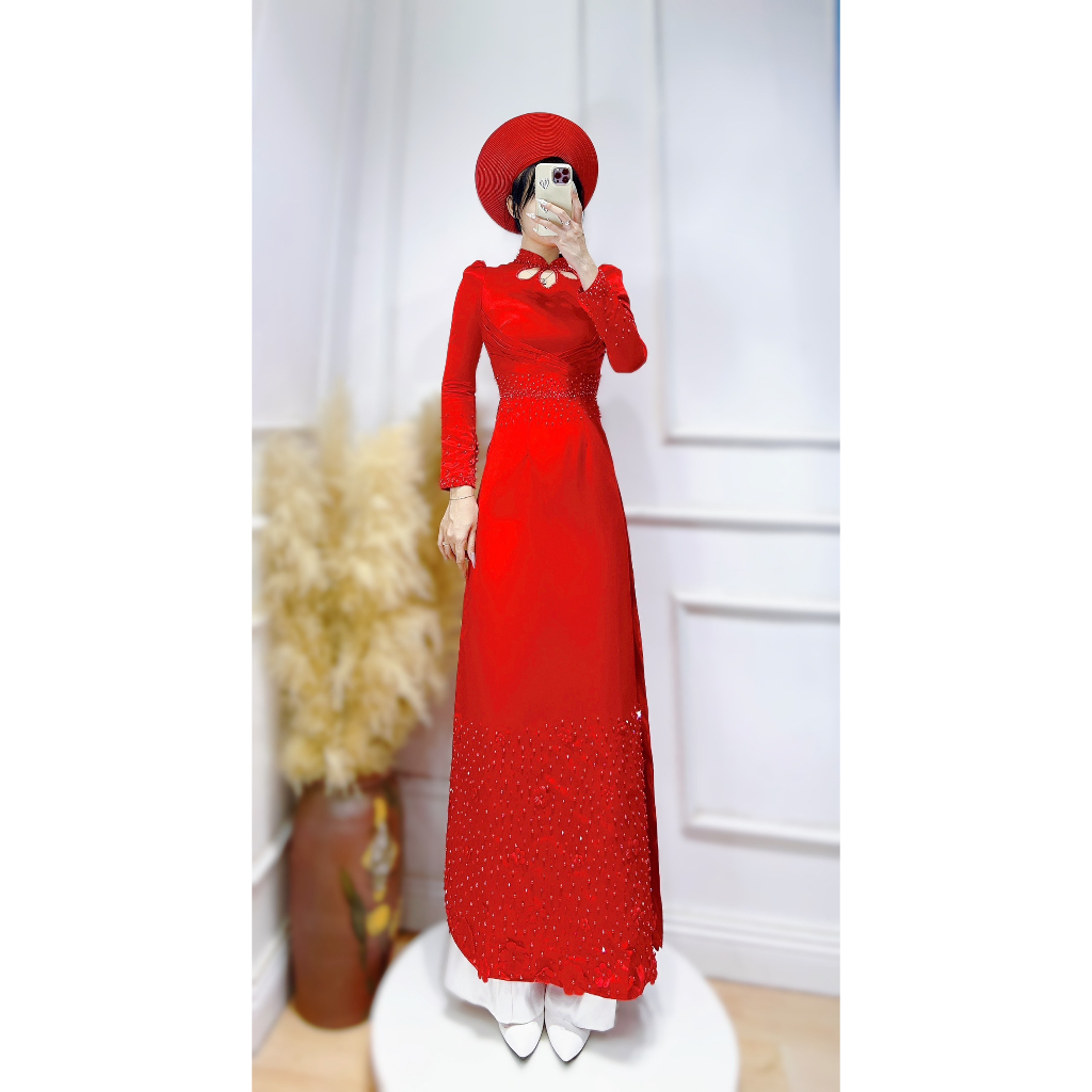 Áo dài cưới - áo dài cô dâu chất liệu tafta đính ngọc siêu xinh by Quỳnh Hương