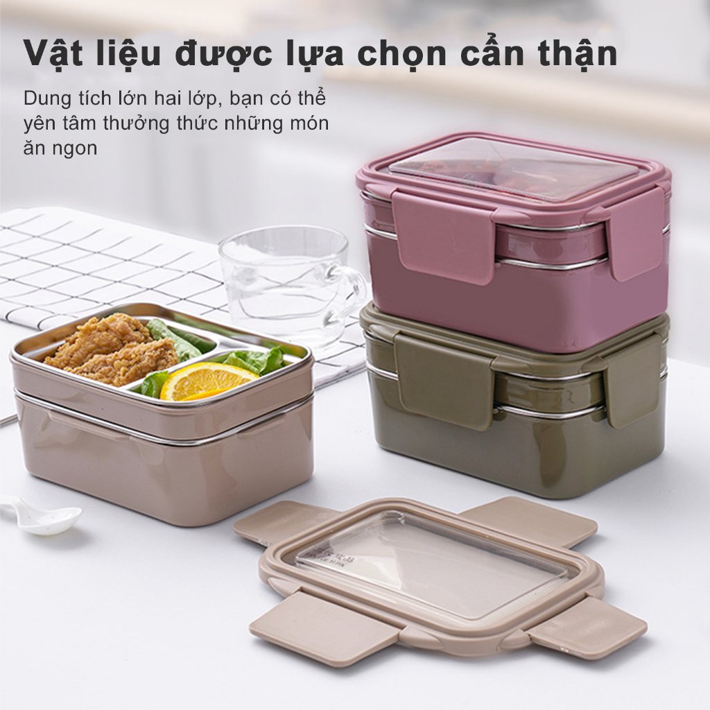 Hộp cơm giữ nhiệt lock lock 3 ngăn,hộp cơm văn phòng,hộp Đựng xơm văn phòng ruột INOX cao cấp,dùng được vi sóng