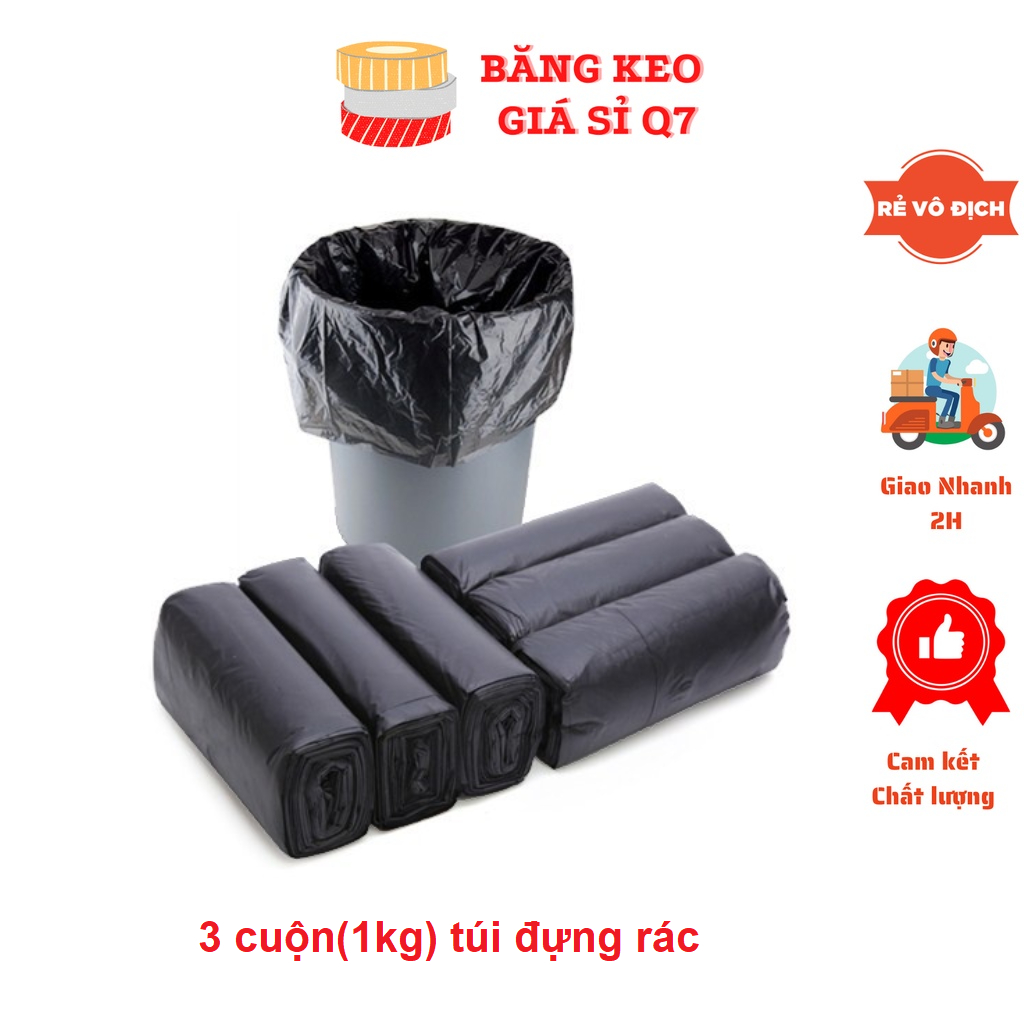 1 KG (3 cuộn) Túi nilong đựng rác (bao rác) sinh học tự phân hủy bảo vệ môi trường không quai, dẻo dai, không mùi