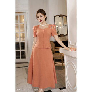 Set áo chân váy xòe công sở my way basic sang trọng 6mab05122 -6mcxb281