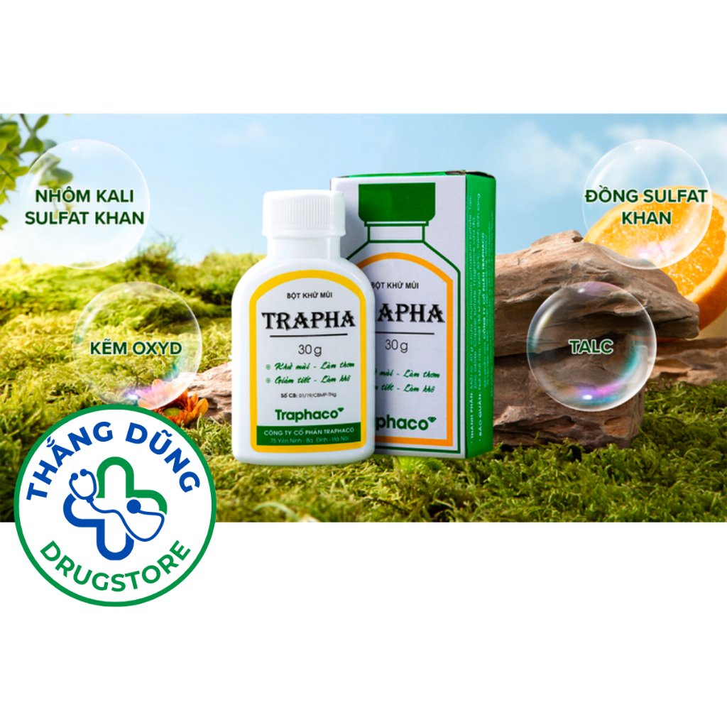 Bột khử mùi TRAPHA Lọ 30g Bột khử mùi hôi chân, hôi giày, hôi nách