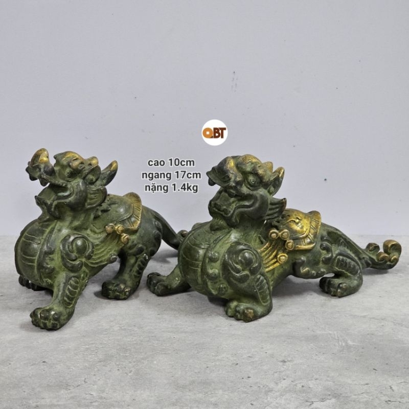 Cặp Tỳ Hưu bằng đồng phong thủy ( Màu Xanh giả cổ )