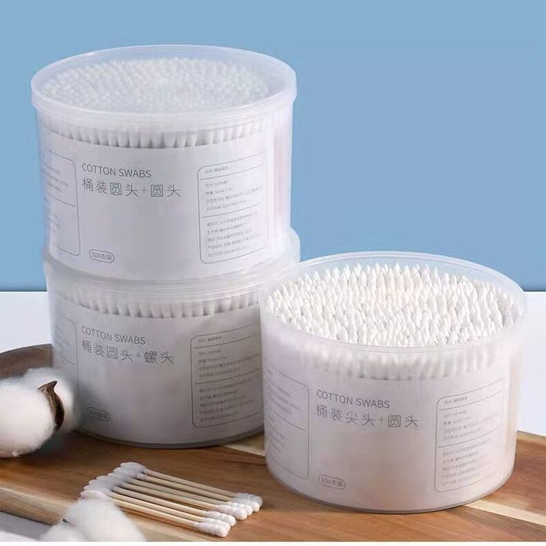 Hộp 500 tăm bông 100% cotton, 500 bông ráy tai chất liệu an toàn, hộp xài lâu giá thành rẻ, que gỗ khó gãy.