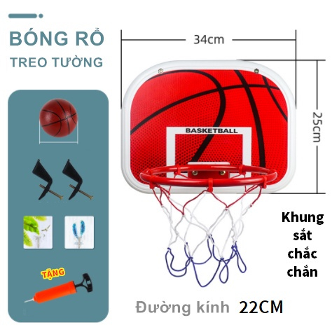 Bóng Rổ Cho Bé Tặng Kèm Khung Sắt Treo Tường Đồ Chơi Vận Động Tăng Phản Xạ Sự Khéo Léo Cho Bé