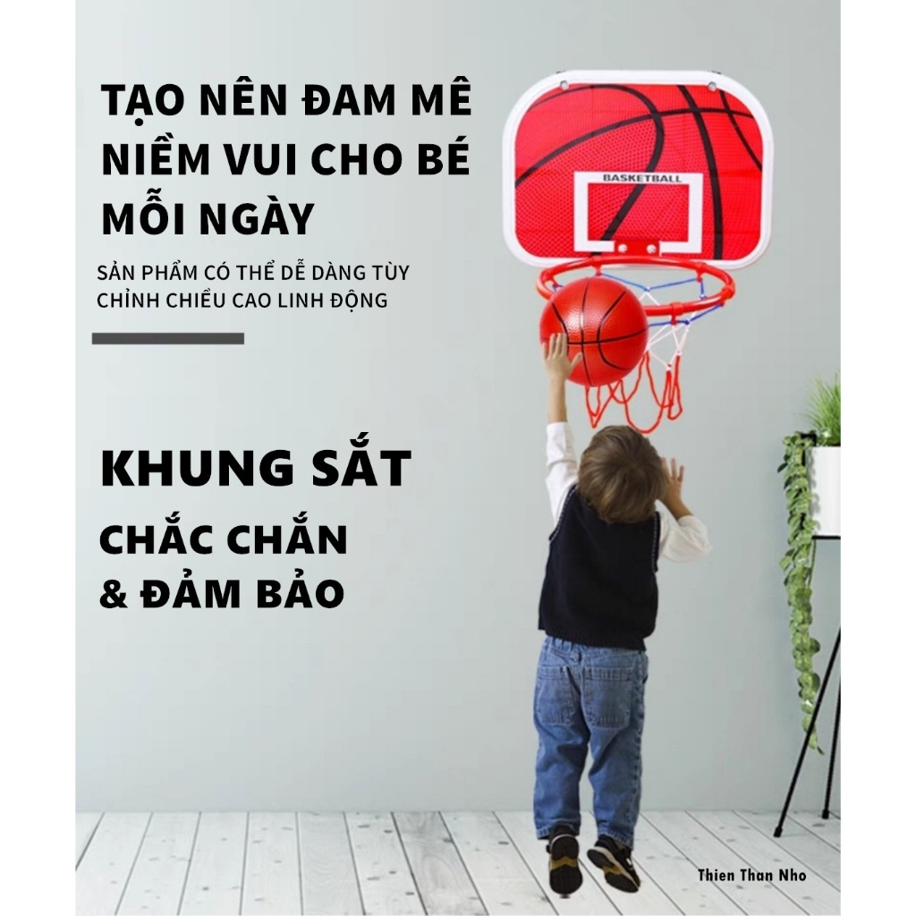 Bóng Rổ Cho Bé Tặng Kèm Khung Sắt Treo Tường Đồ Chơi Vận Động Tăng Phản Xạ Sự Khéo Léo Cho Bé