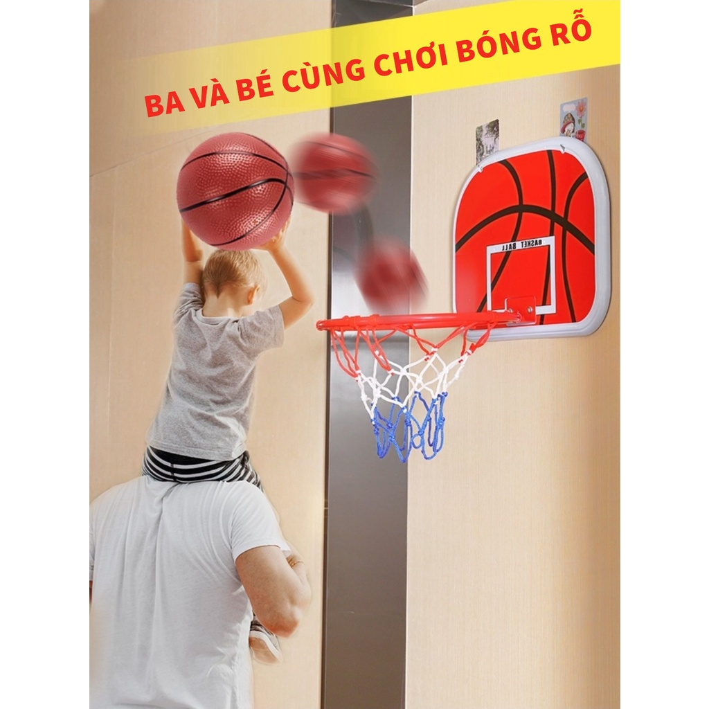 Bóng Rổ Cho Bé Tặng Kèm Khung Sắt Treo Tường Đồ Chơi Vận Động Tăng Phản Xạ Sự Khéo Léo Cho Bé