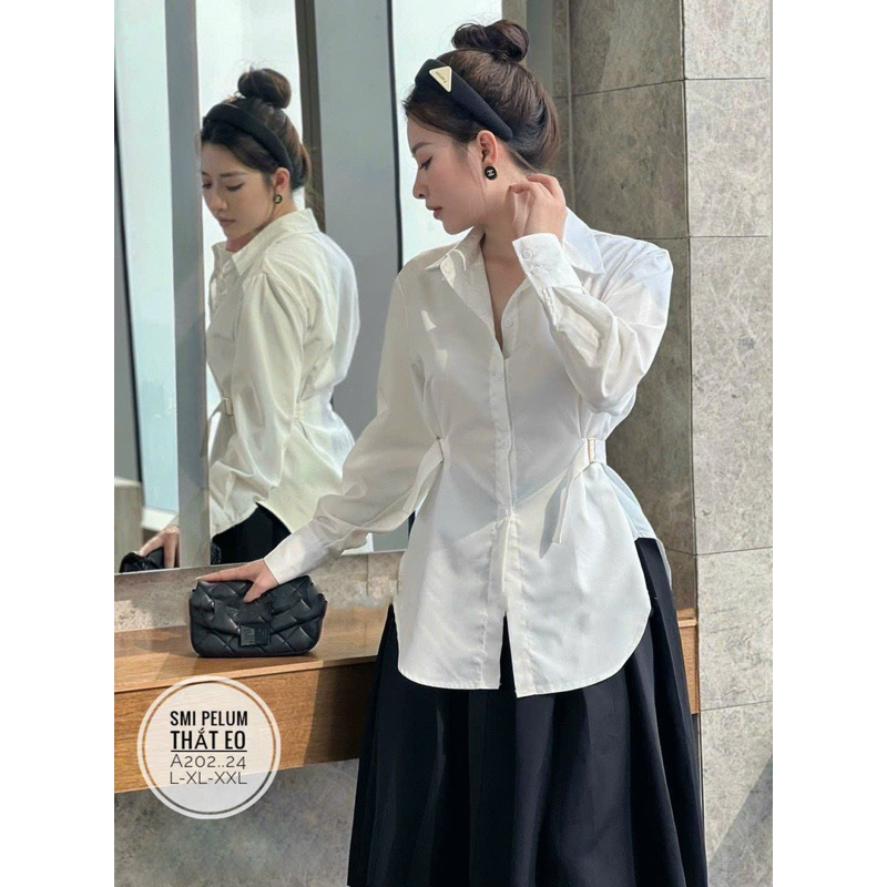 Áo sơ mi phom dài nhấn eo bigsize 55kg-90kg