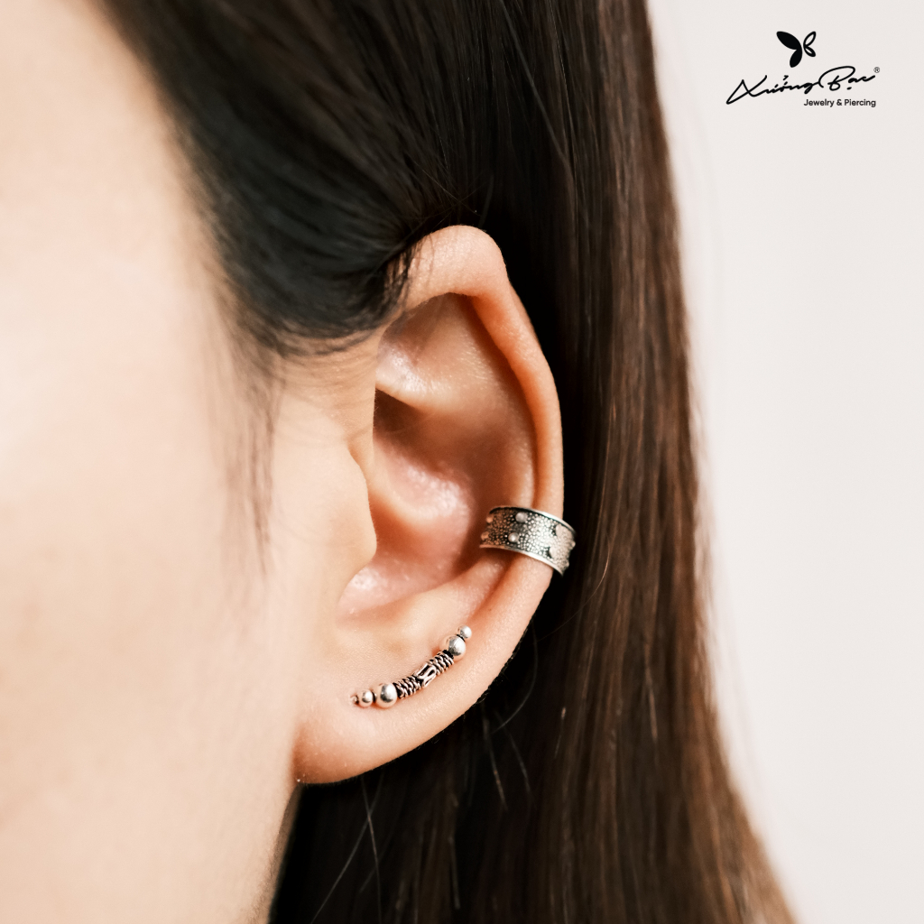 Khuyên tai thiết kế thái bi Xưởng Bạc, bông tai đeo kẹp lobe 1