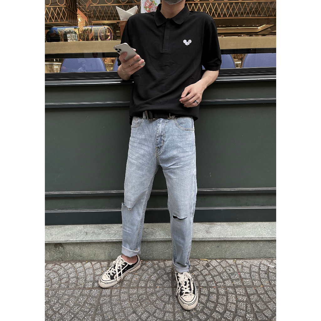 ÁO POLO đen nam basic CHUOTTRANG LOGO POLO