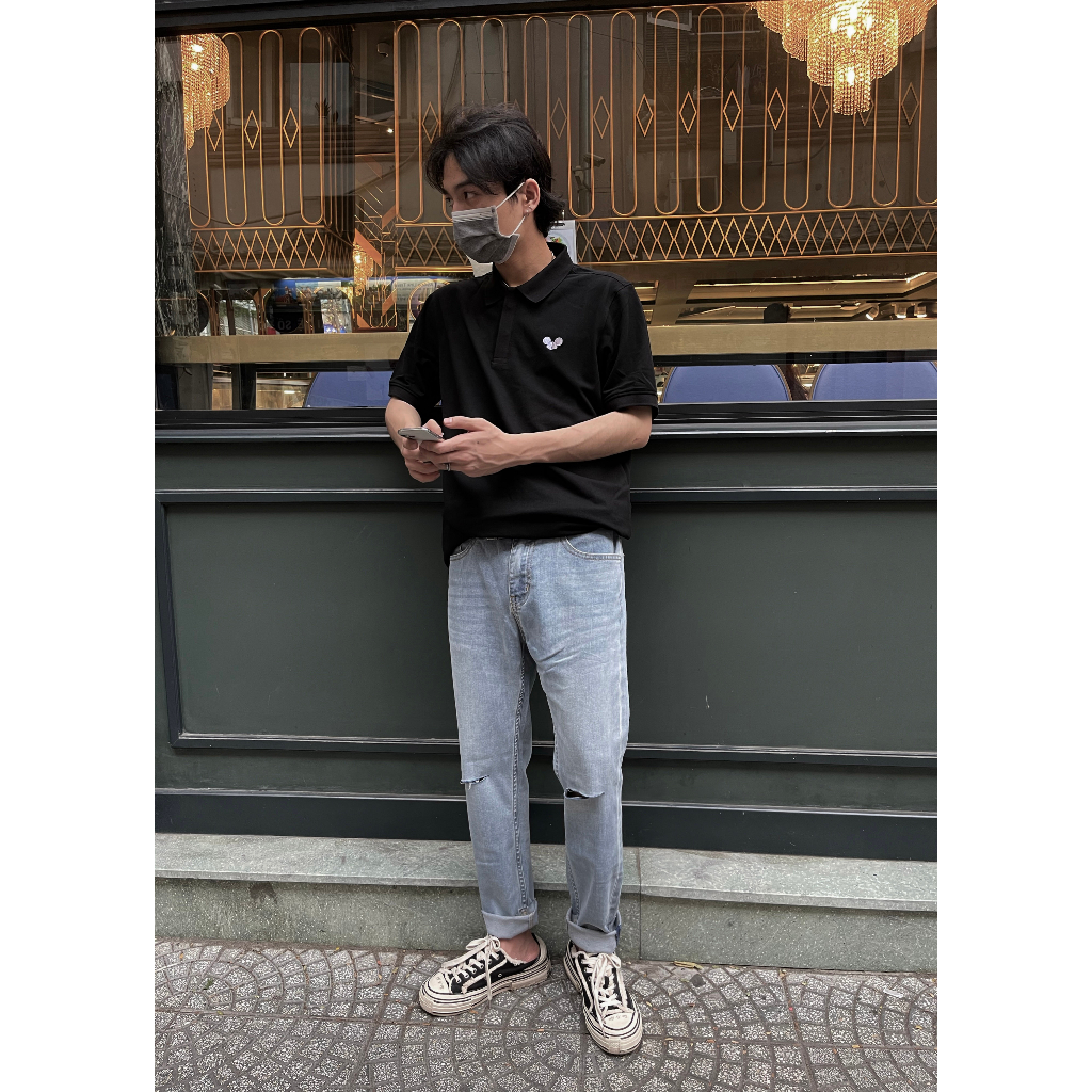 ÁO POLO đen nam basic CHUOTTRANG LOGO POLO