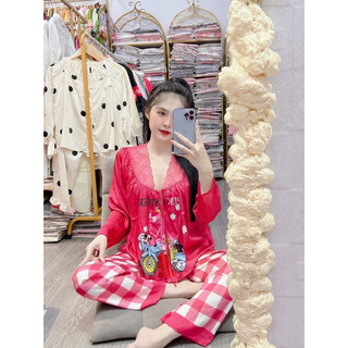 (có video cận chất )bộ pizama lụa xước thiết kế phối ren