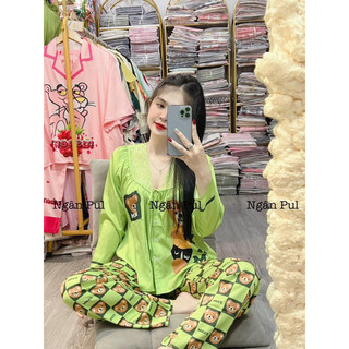 (có video cận chất )bộ pizama lụa xước thiết kế phối ren