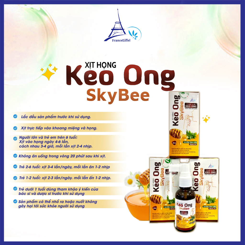Xịt Họng Keo Ong SkyBee FranceEiffel Cho Trẻ Trên 1 Tuổi - Lọ 30ml
