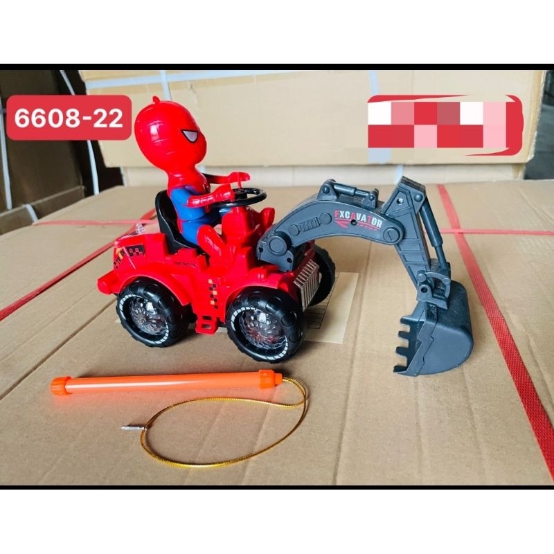 Lồng đèn siêu nhân người nhện đi máy xúc có nhạc và đèn cho bé