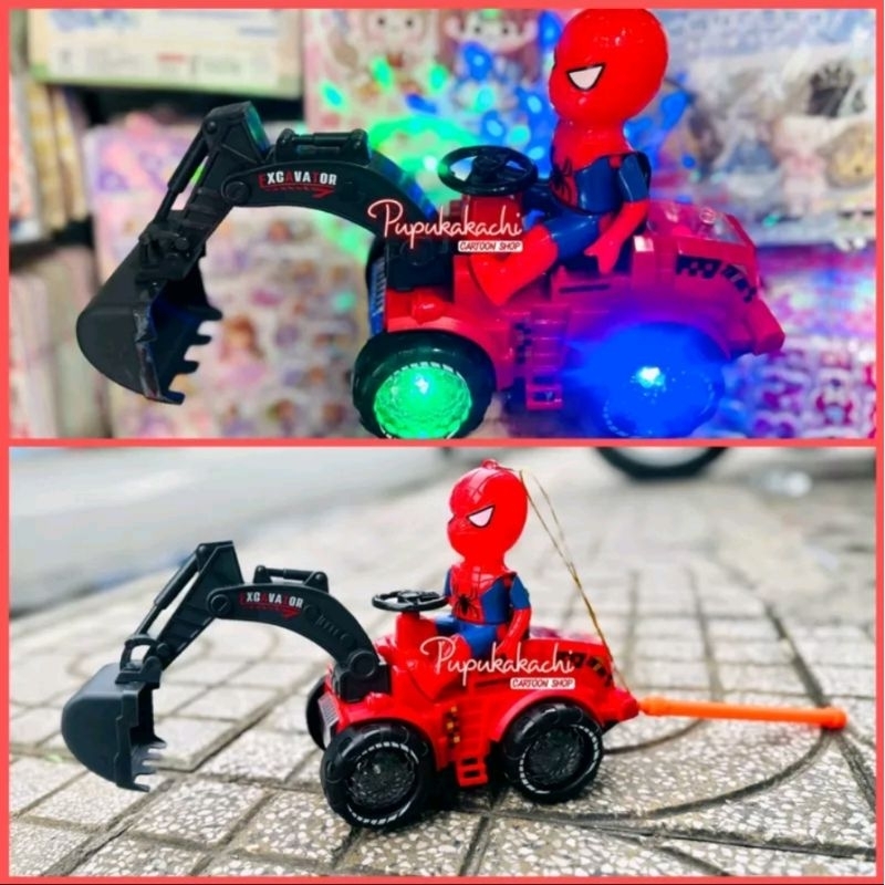 Lồng đèn siêu nhân người nhện đi máy xúc có nhạc và đèn cho bé