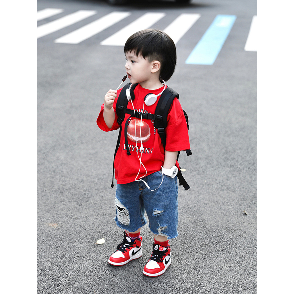 Bộ Hè Bé Trai 15-30kg Áo Cotton Dễ Thương Quần Jean Mài Cá Tính SĐJ2307