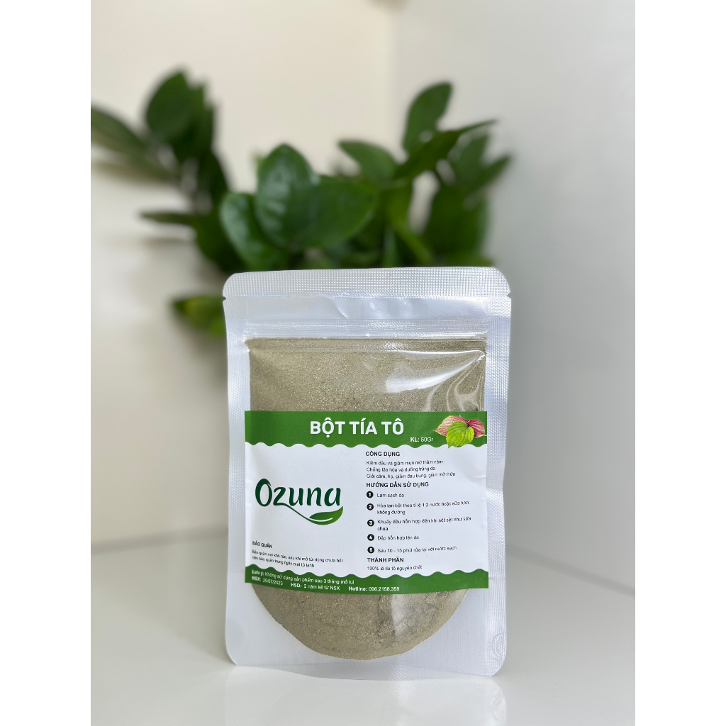Bột lá tía tô nguyên chất sấy lạnh Ozuna Việt Nam chăm sóc da giúp giảm mụn, mờ thâm nám, sáng da chuyên dùng trong spa