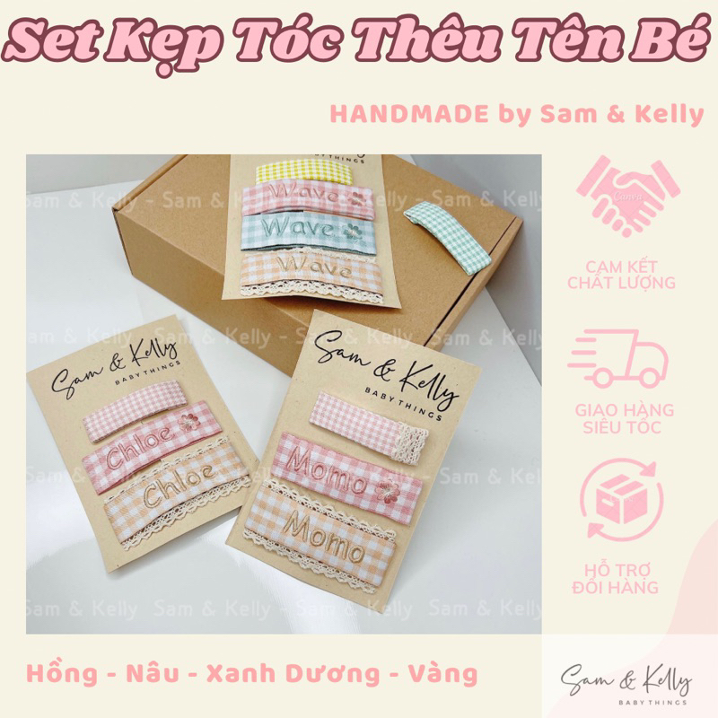 [ HÌNH THẬT ] SET Kẹp Tóc Thêu Tên Bé