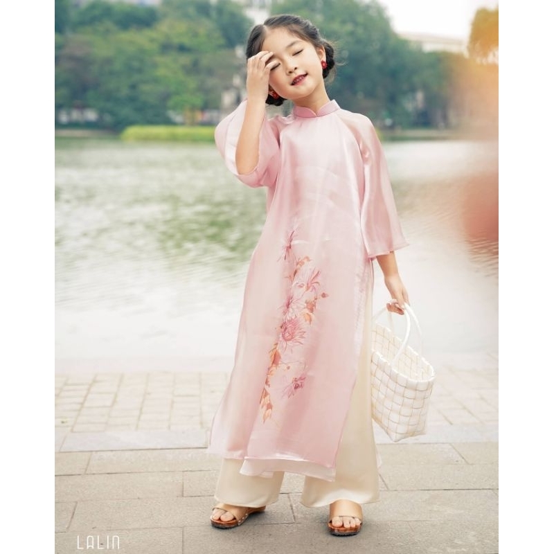 Áo dài cho bé gái 💝FREESHIP💝set Áo dài bé gái màu hồng tơ