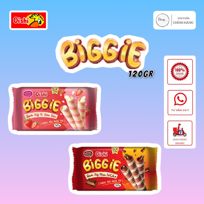 Bánh Quế Biggie Oishi 120gr - Với 2 Hương Vị Quốc Dân : Socola - Dâu Tây… Chuẩn Hàng Giá Rẻ 100%