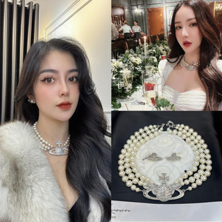 Choker 3 tầng ngọc trai nhân tạo mặt đá sang chảnh VIVIE71