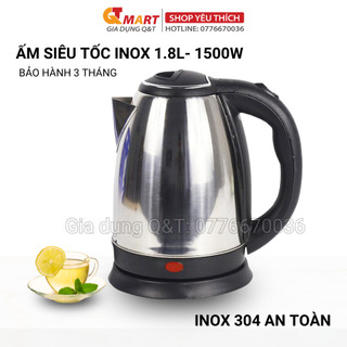 Ấm đun siêu tốc INOX Dung Tích 1.8 Lít , Ấm Siêu Tốc Inox Cao Cấp Công Suất 1500W, Đun Sôi Nhanh