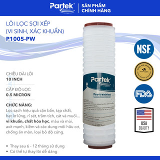 Lõi lọc xác khuẩn vi sinh paragon partek p1005-pw lõi 10 inch màng giấy xếp ly thẩm thấu 0.5 micron - hàng chính hãng