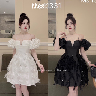 Váy trễ vai nhúm khoét V ngực cực tôn dáng