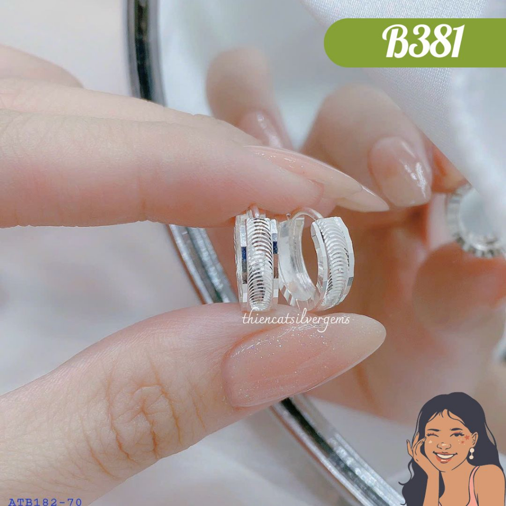 B381 Bông tai khoen tròn vỏ sò móc máy chấu bao Bạc thật nguyên chất Thiên Cát