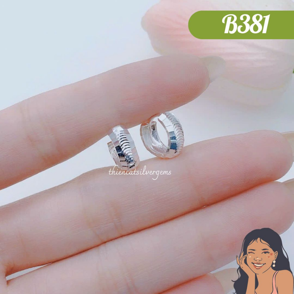 B381 Bông tai khoen tròn vỏ sò móc máy chấu bao Bạc thật nguyên chất Thiên Cát