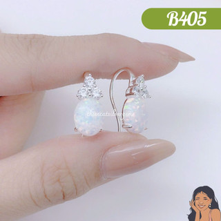 B405 Bông tai móc câu tam giác Oval đa sắc Bạc thật Thiên Cát s950
