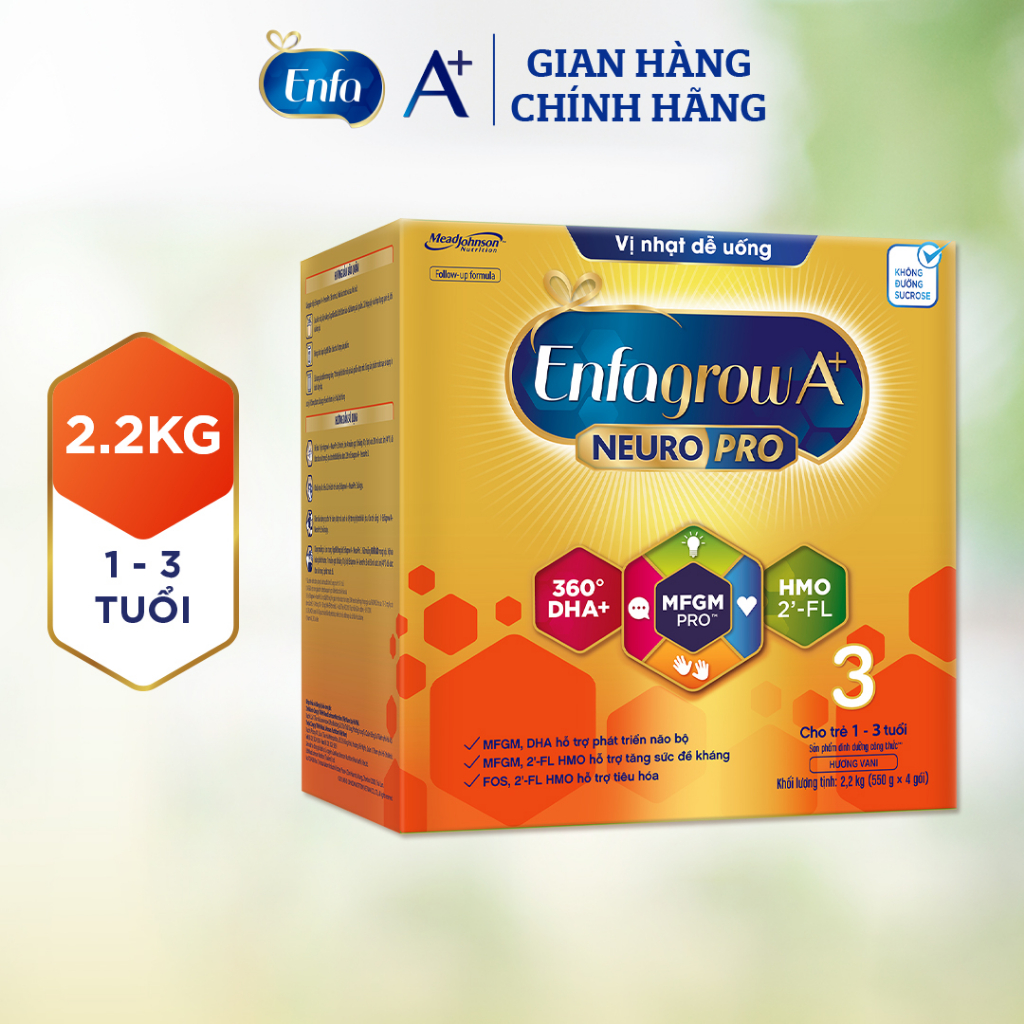 Sữa bột Enfagrow A+ Neuropro 3 - FL HMO Vị Nhạt Dễ Uống – 2.2kg