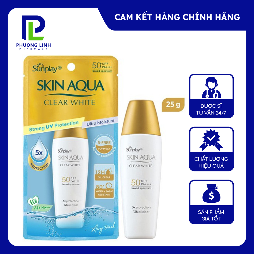 Sữa Chống Nắng Sunplay Skin Aqua Clear White SPF50+, PA++++ (25gr) Dưỡng Da Trắng Mịn