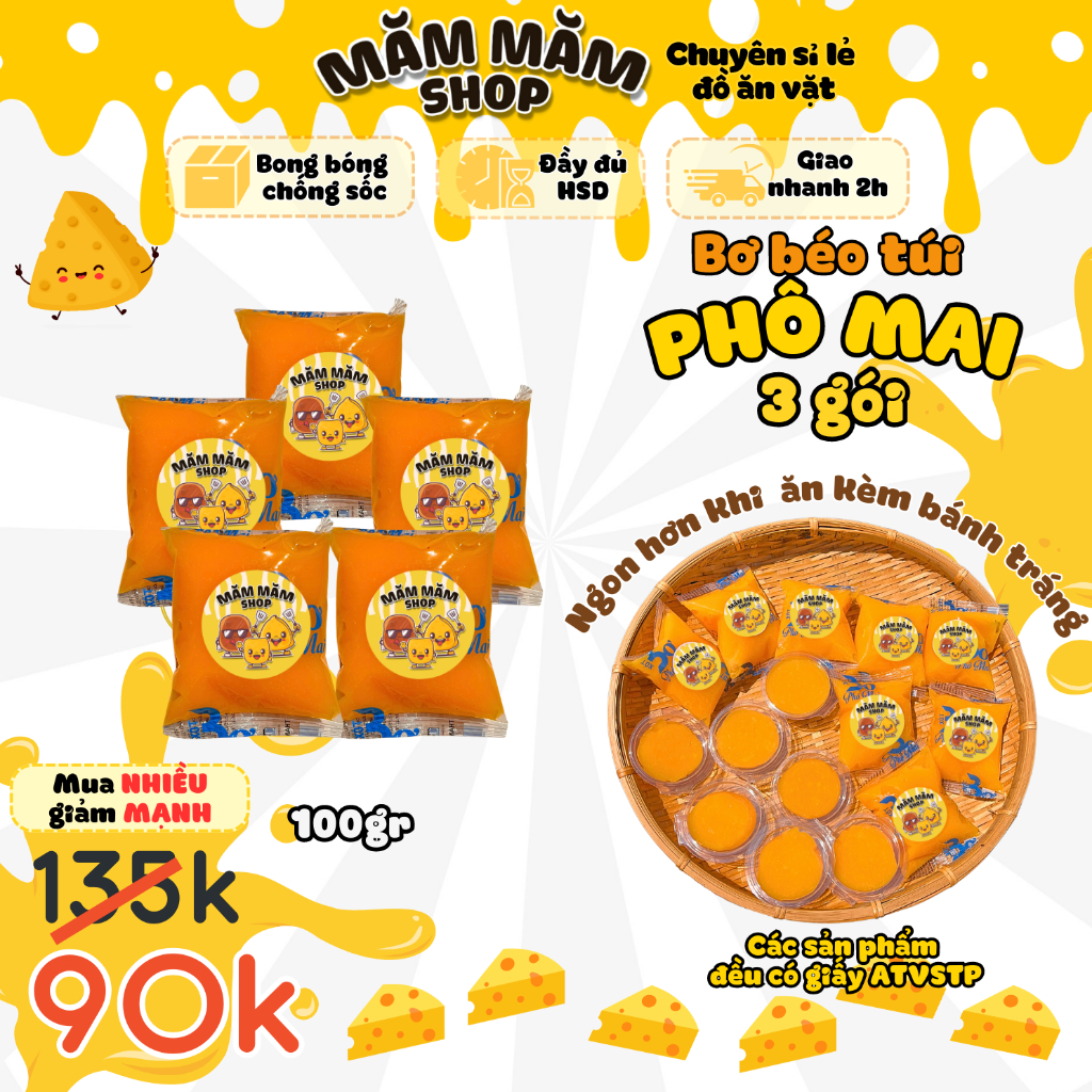 Bơ, Bơ Phô Mai Giảm Mặn 5 Túi Lớn 100g Măm Măm Shop