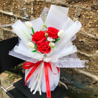 Bó hoa lụa 3 bông mix 3 bông tulip hoa sáp hải dương
