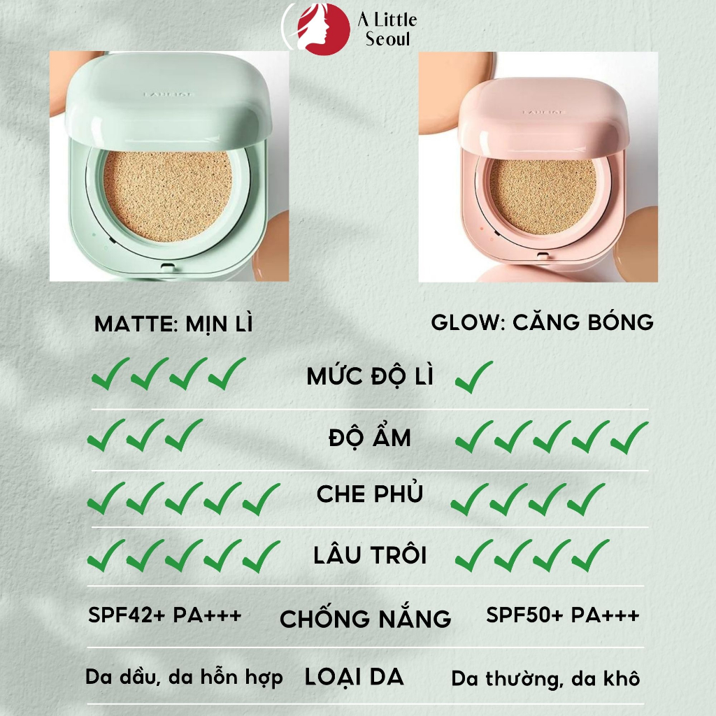 Phấn nước Laneige Neo Cushion 15g Matte/Glow che khuyết điểm, cho làn da căng bóng tự nhiên