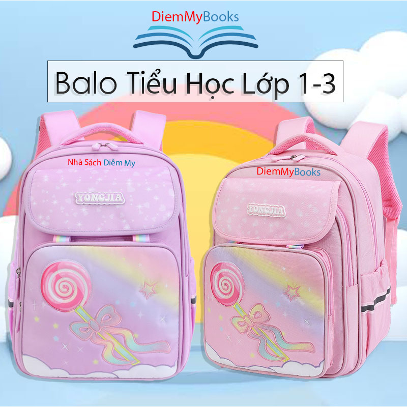Balo Tiểu Học- Cặp Xách Đi Học Cho Bé Gái Từ Lớp 1 2 3 Màu Hồng, Màu Tím Dễ Thương Yonhjia Deli