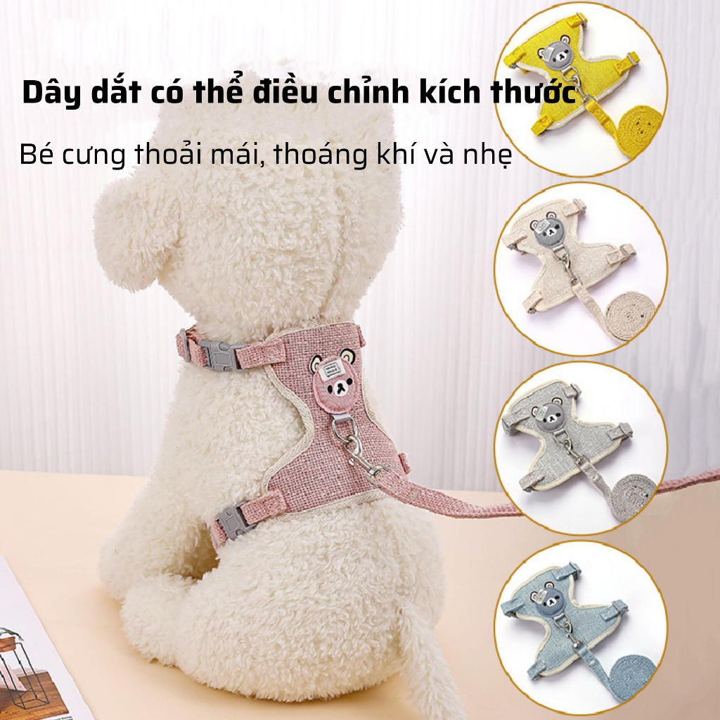 Dây dắt chó mèo có nút điều chỉnh | Vòng cổ đi dạo đi chơi dạng yếm vải cotton nhẹ thoáng khí không làm đau thú cưng