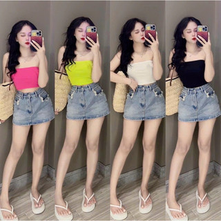 Áo croptop ống trơn chít eo 2 bên