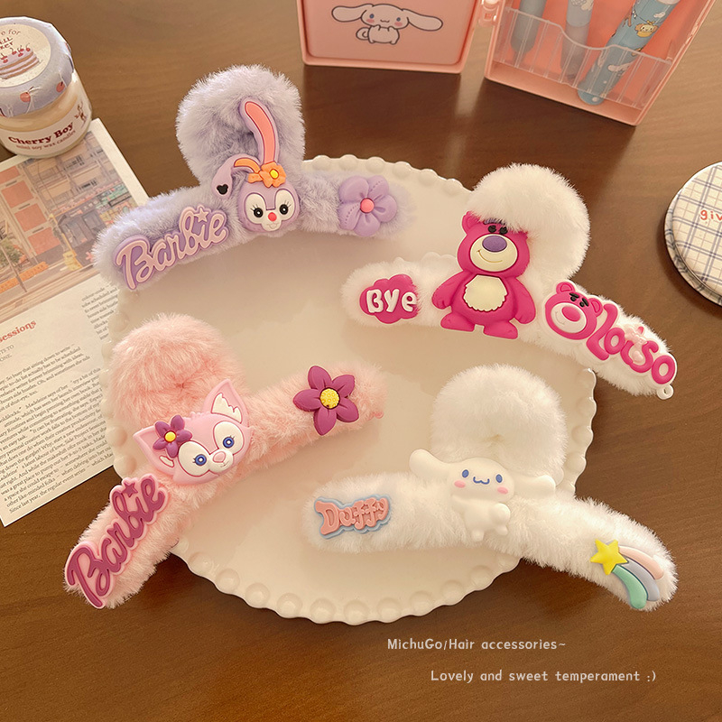 Kẹp tóc phủ lông hình thú bông hoạt hình dễ thương phụ kiện tóc cute