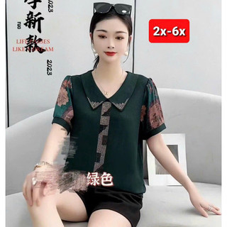 Áo Kiểu Nữ Trung Niên Voan Thun 2 Lớp Hoạ Tiết Đính Đá Sang Trọng Free Size 54-72Kg