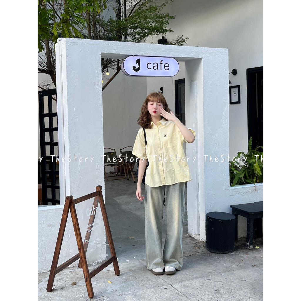 Áo sơ mi tay ngắn có thêu chữ  A3126