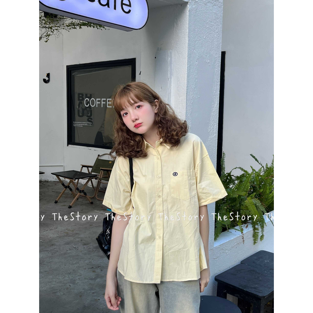 Áo sơ mi tay ngắn có thêu chữ  A3126