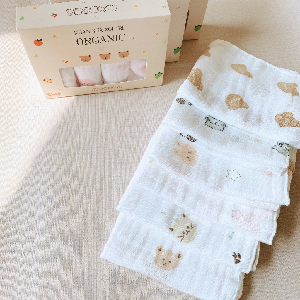 Set 5 Khăn Sữa Sợi Tre Siêu Mềm MONONA Cho Bé, Kích Thước 30x30cm