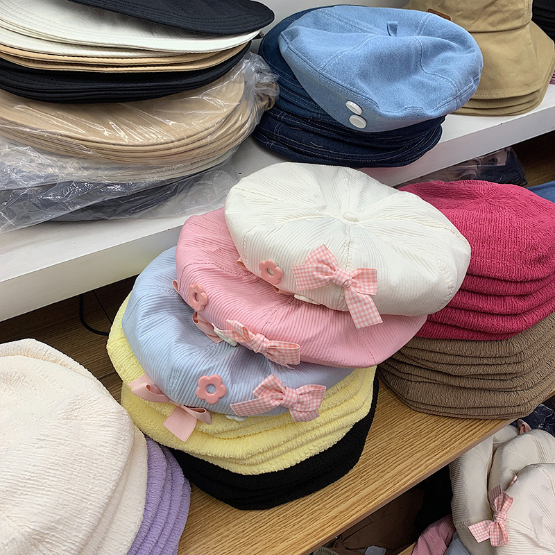 Mũ Beret thoáng khí Đính nơ hoa ngọt ngào thời trang phong cách Hàn Quốc, Hayna Hats M74
